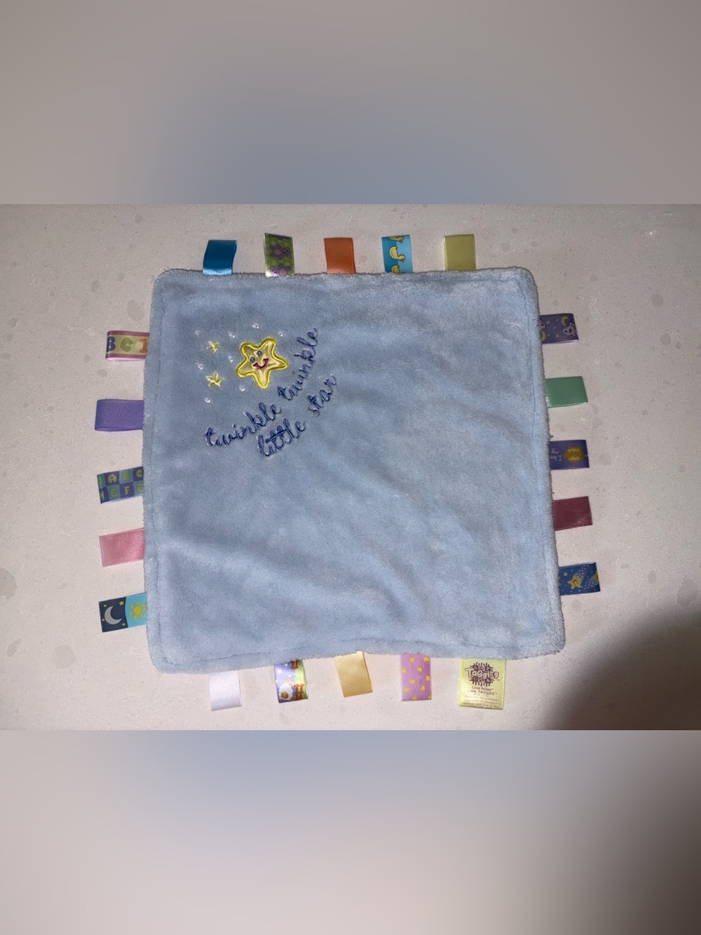 Taggies Love Notes Twinkle Little Star Blue Comforter Blankie Lovey Blanket Tags